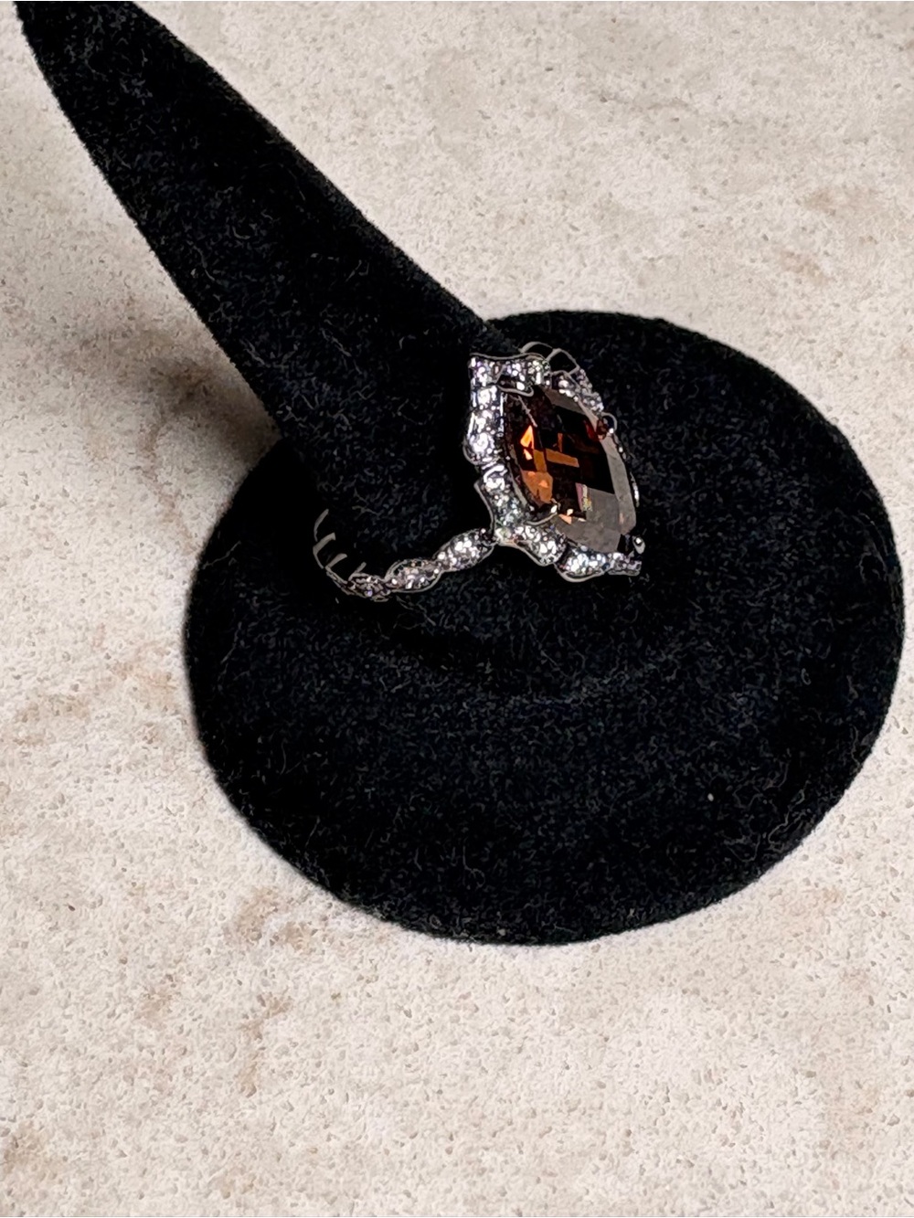 K17 Vintage-Inspired Brown Marquise Crystal Halo Ring - Women Jewelry size 6.5